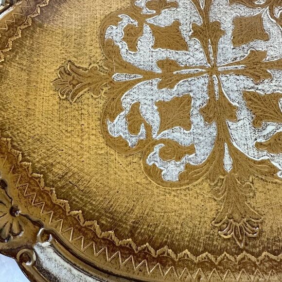 Vintage Tray / Wall Decor Made in Florence Italy Floral Cross Gold  Plated - Picture 4 of 8